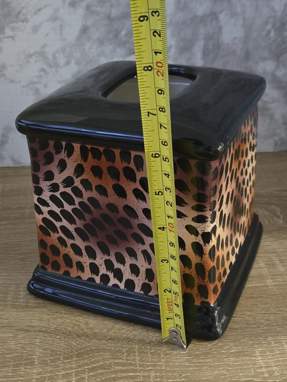 Ceramic Animal Print Square Tissue Box Cover - Black & Copper